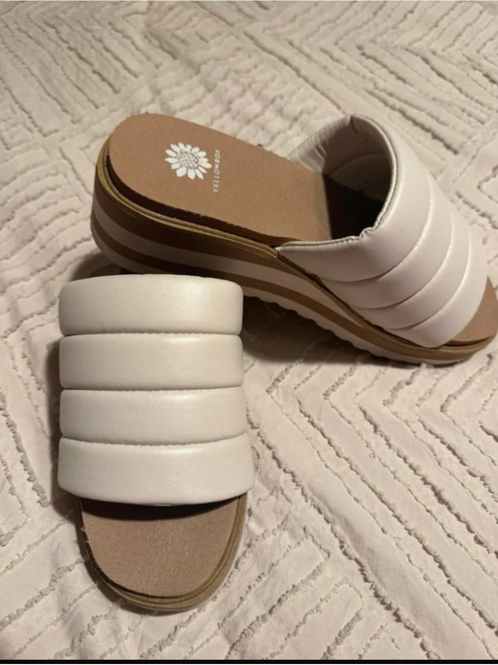 Yellow Box White Quilted Slide Sandals